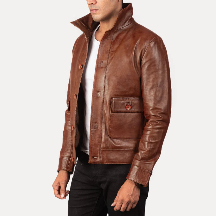 Hoch Jackets Columbus Brown Leather Bomber Jacket