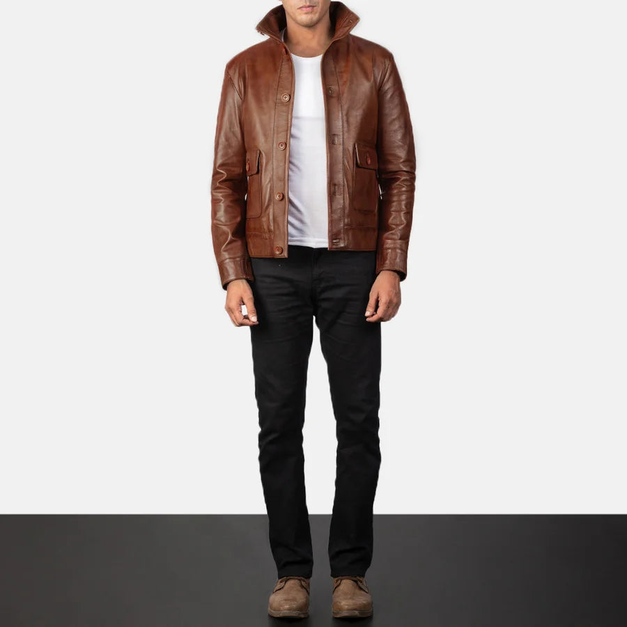 Hoch Jackets Columbus Brown Leather Bomber Jacket