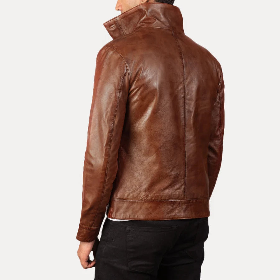 Hoch Jackets Columbus Brown Leather Bomber Jacket