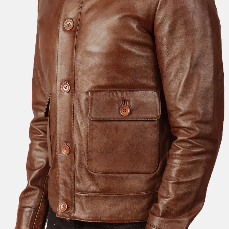 Hoch Jackets Columbus Brown Leather Bomber Jacket