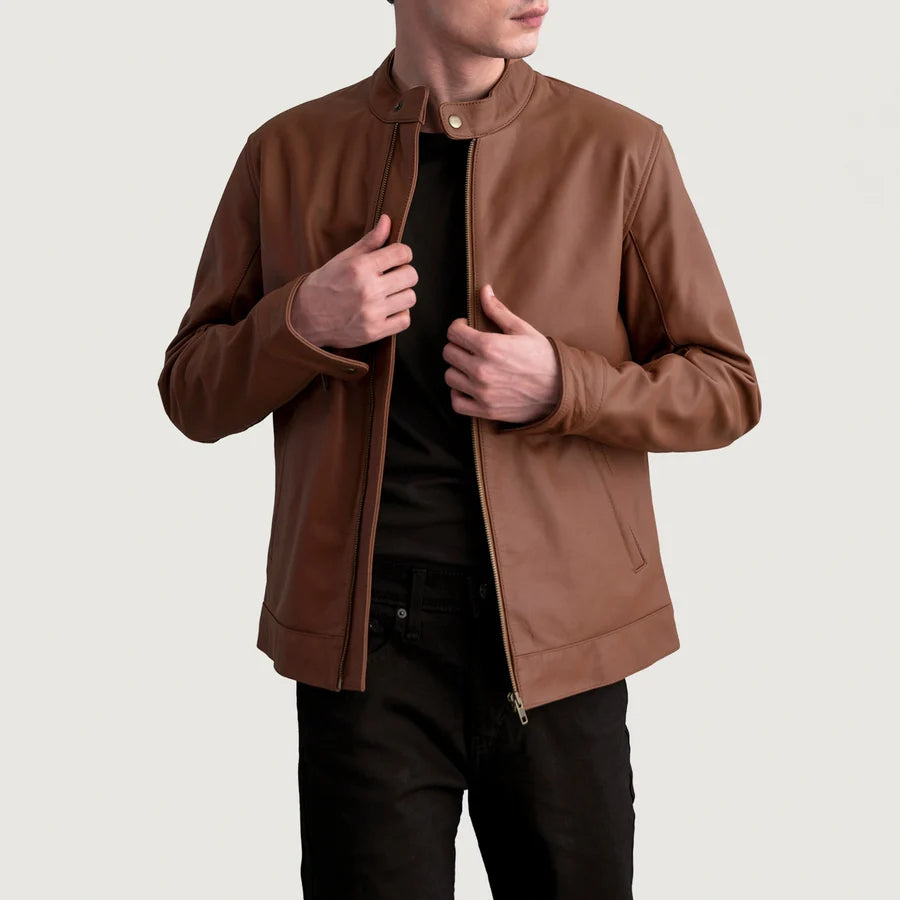Hoch Jackets Zen Matte Brown Leather Biker Jacket