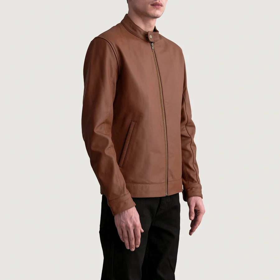Hoch Jackets Zen Matte Brown Leather Biker Jacket
