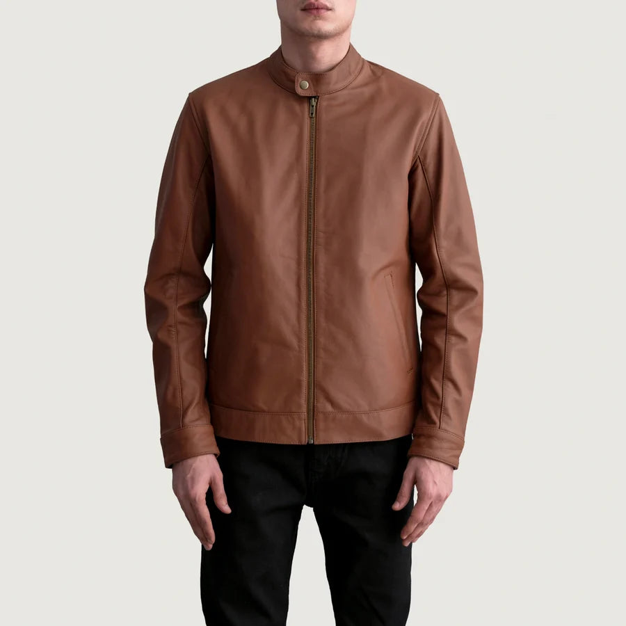 Hoch Jackets Zen Matte Brown Leather Biker Jacket
