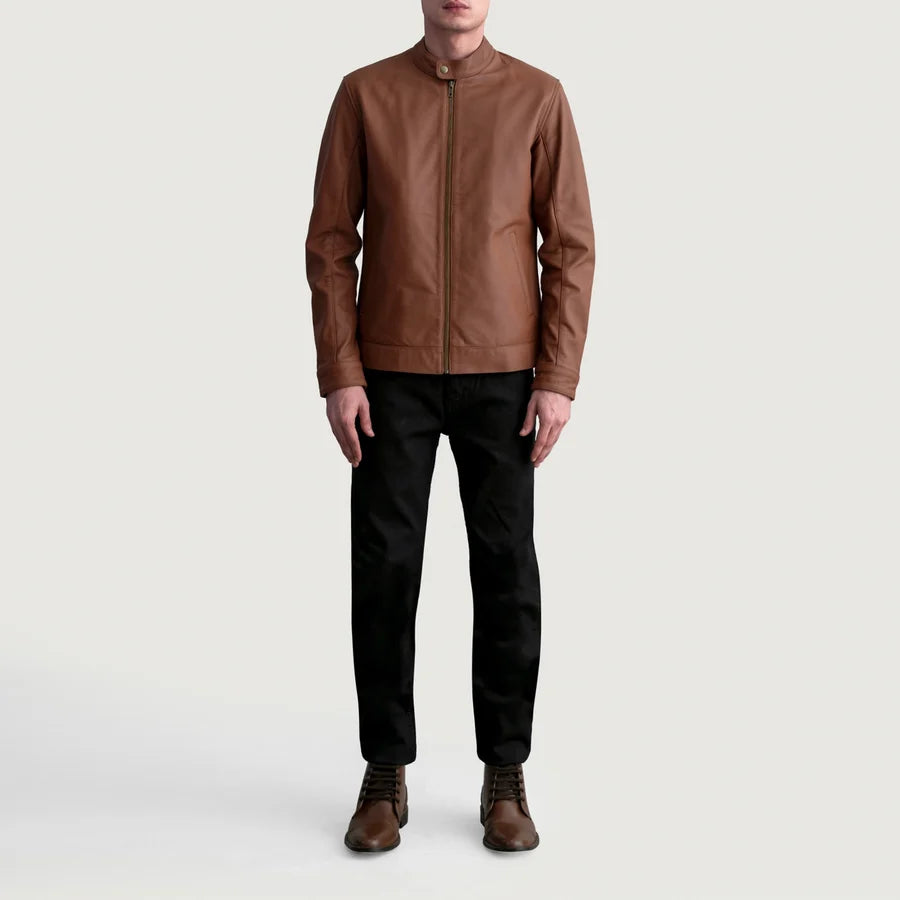 Hoch Jackets Zen Matte Brown Leather Biker Jacket