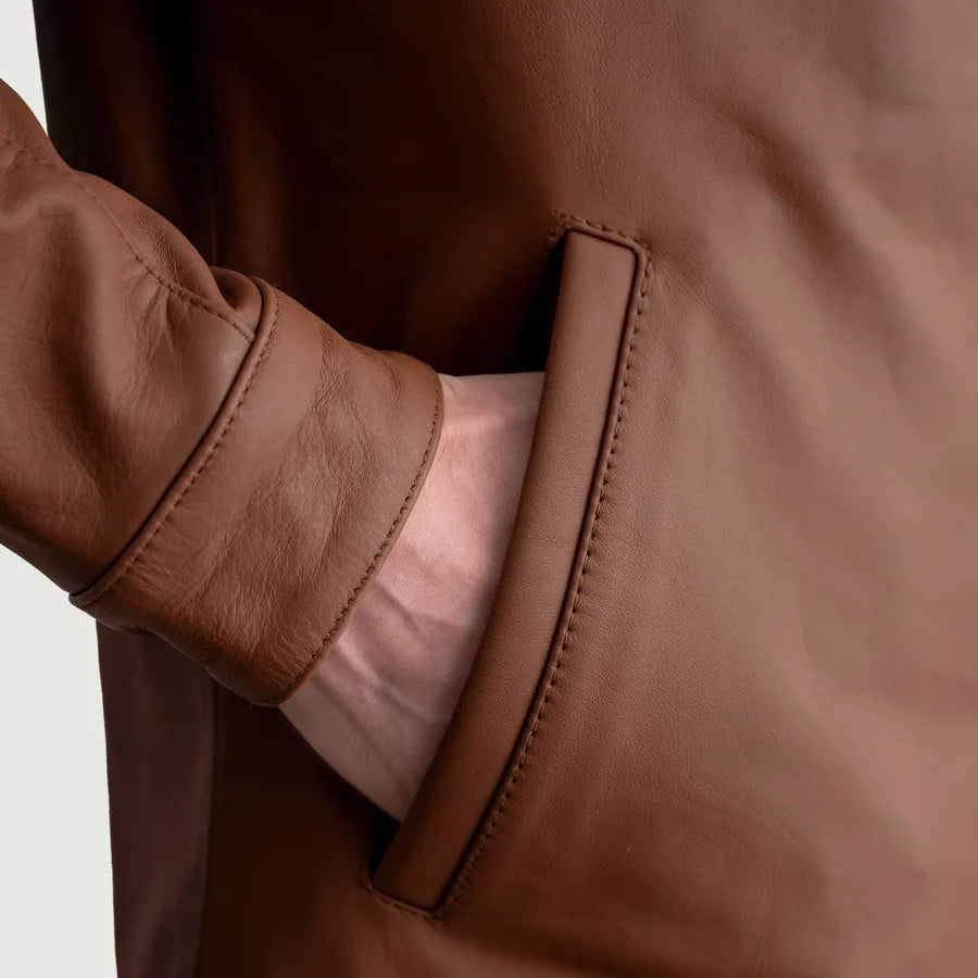 Hoch Jackets Zen Matte Brown Leather Biker Jacket