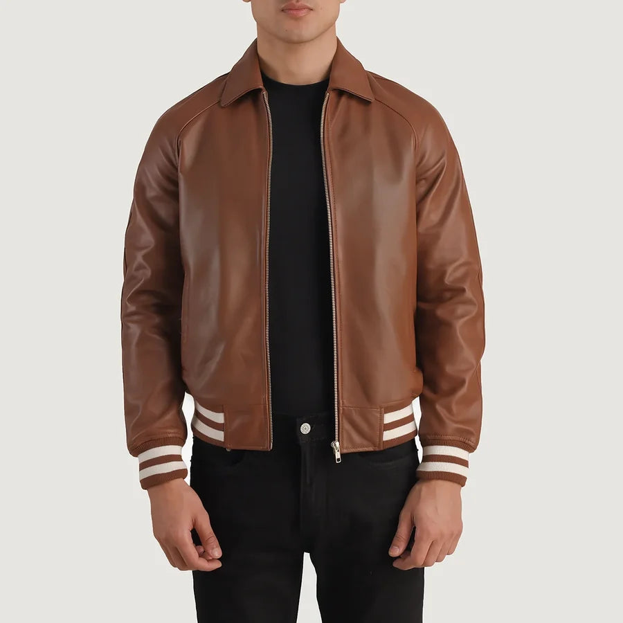 Hoch Jackets Walton Brown Leather Varsity Jacket