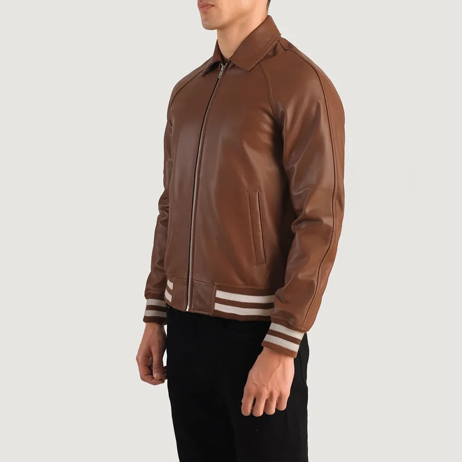 Hoch Jackets Walton Brown Leather Varsity Jacket
