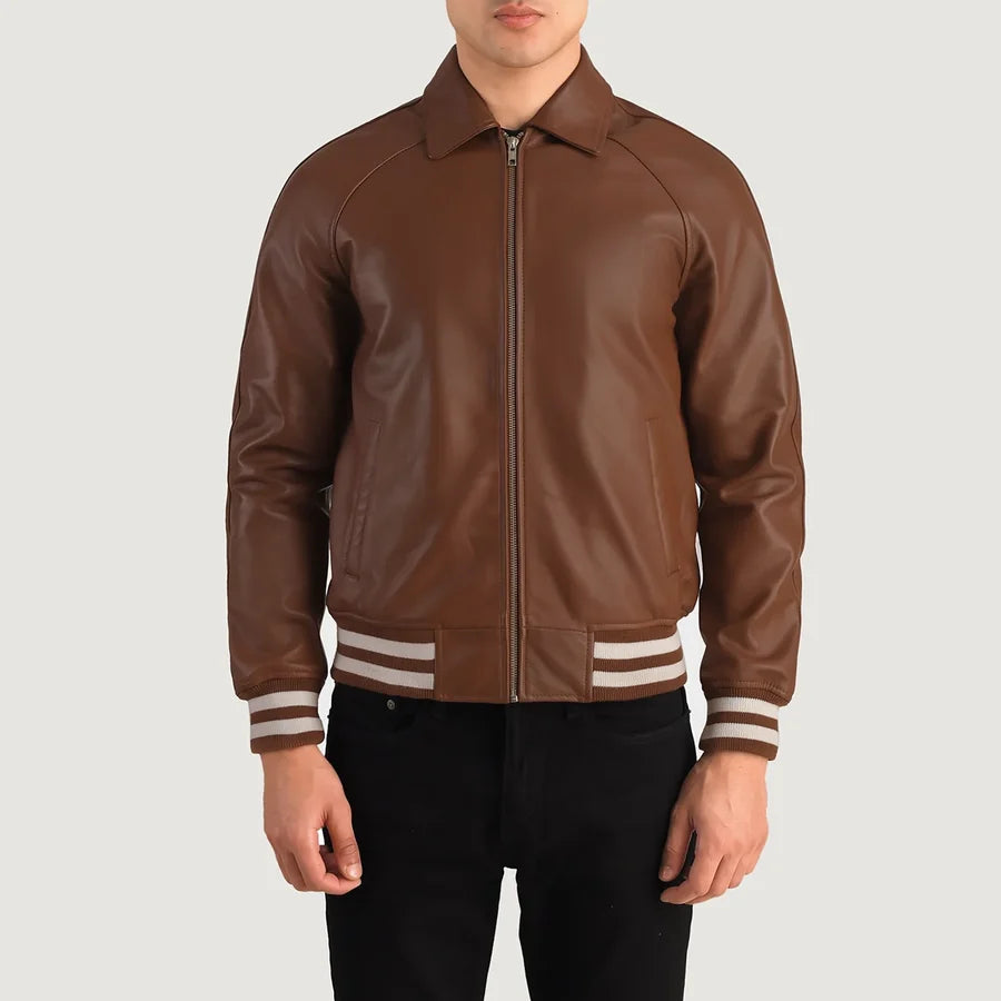 Hoch Jackets Walton Brown Leather Varsity Jacket