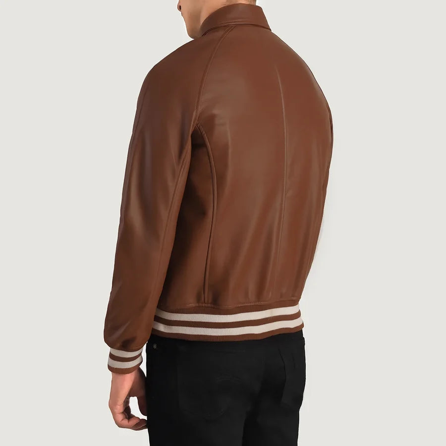 Hoch Jackets Walton Brown Leather Varsity Jacket