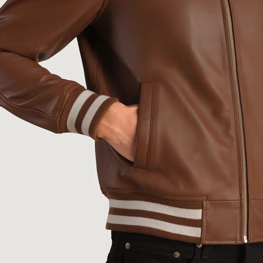 Hoch Jackets Walton Brown Leather Varsity Jacket