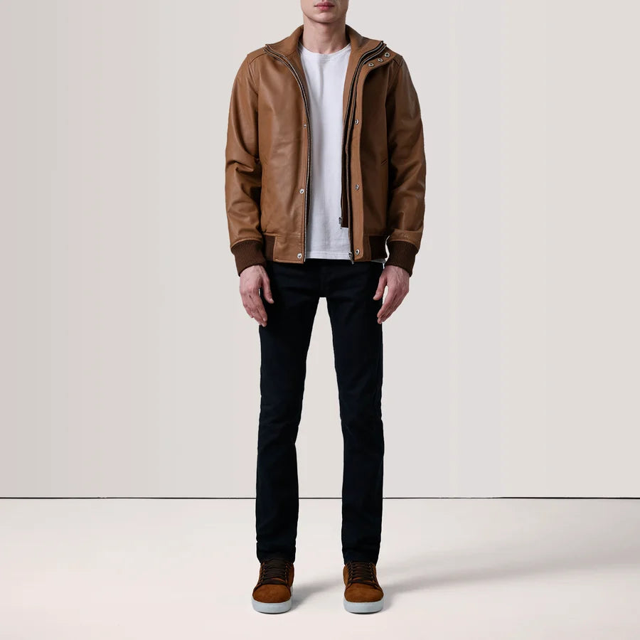 Hoch Jackets Lester Tan Leather Bomber Jacket