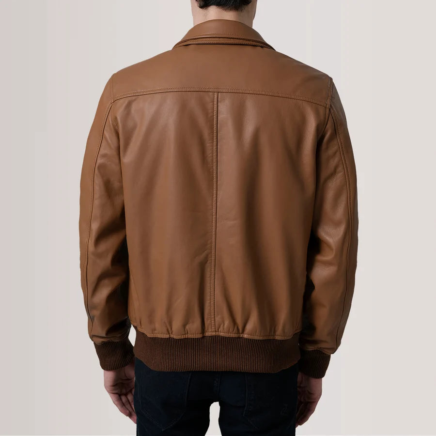 Hoch Jackets Lester Tan Leather Bomber Jacket