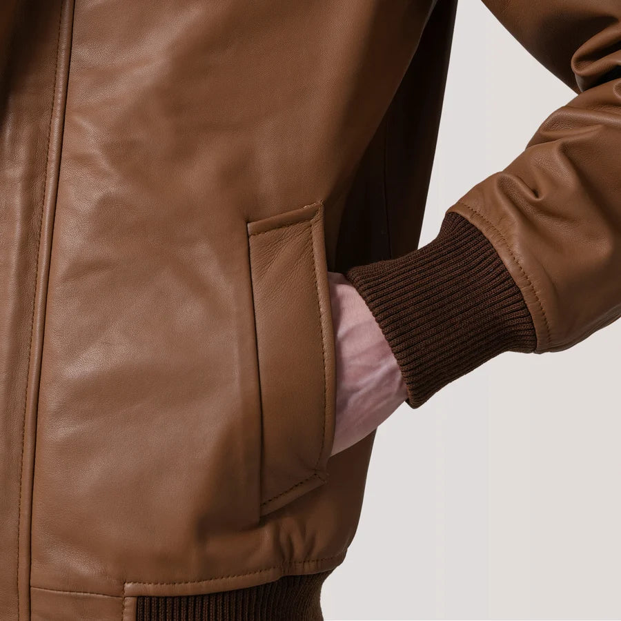 Hoch Jackets Lester Tan Leather Bomber Jacket