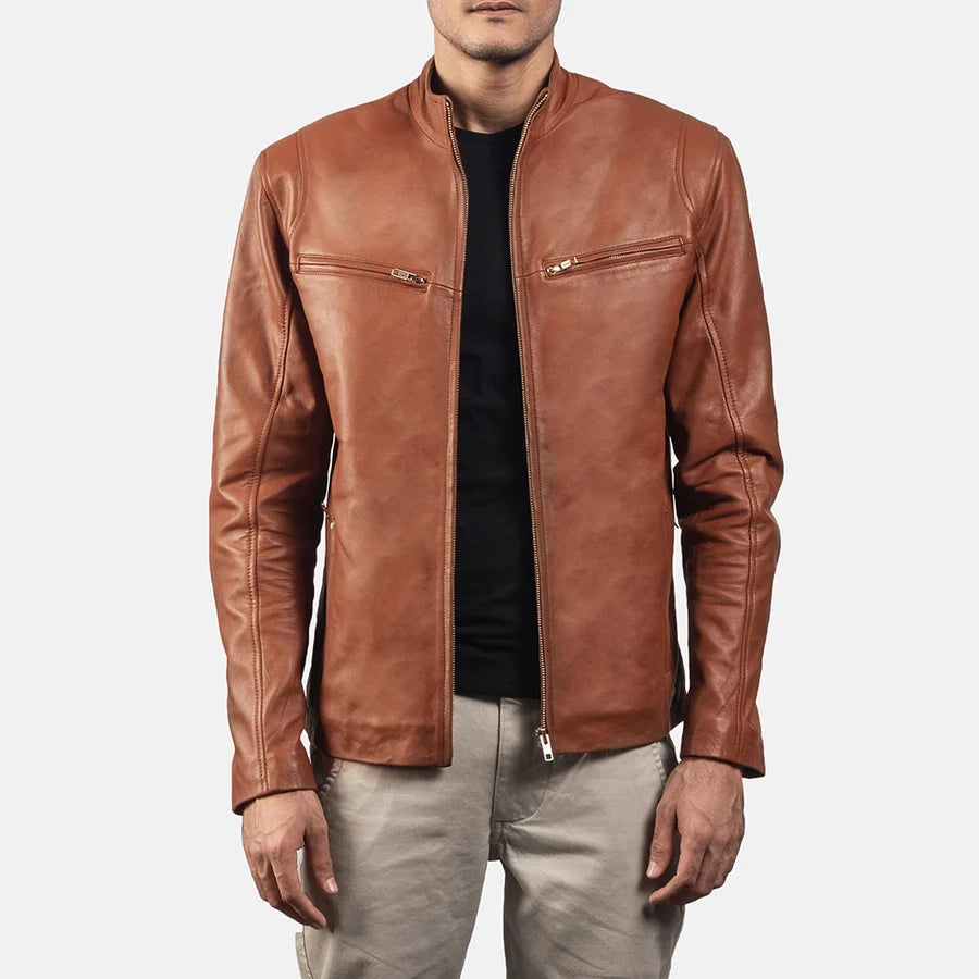 Hoch Jackets Ionic Brown Leather Biker Jacket