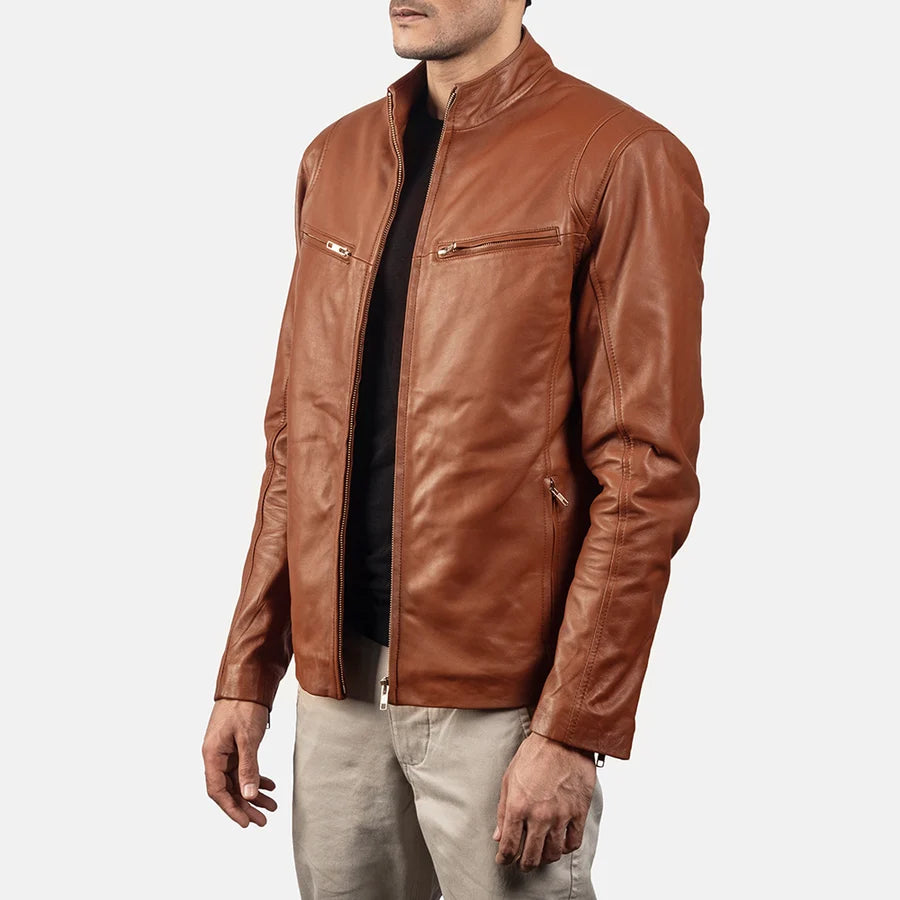 Hoch Jackets Ionic Brown Leather Biker Jacket