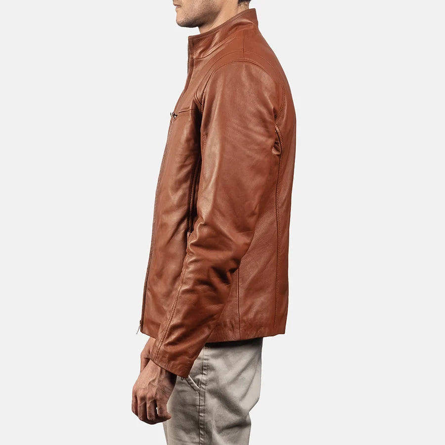 Hoch Jackets Ionic Brown Leather Biker Jacket