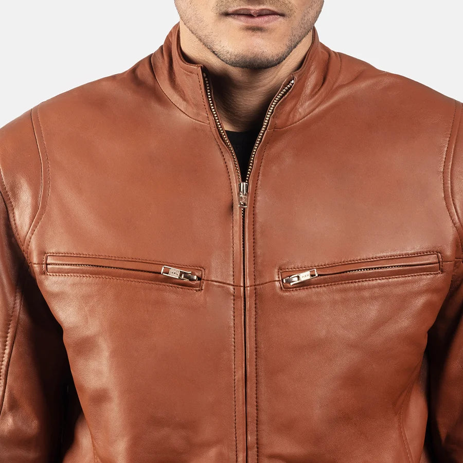 Hoch Jackets Ionic Brown Leather Biker Jacket
