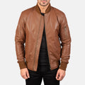 Hoch Jackets Bomia Brown Leather MA-1 Bomber Jacket