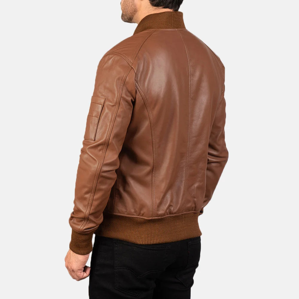 Hoch Jackets Bomia Brown Leather MA-1 Bomber Jacket