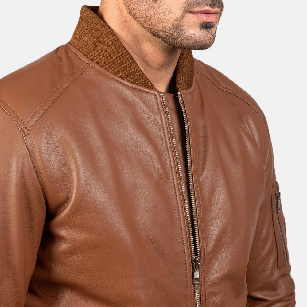 Hoch Jackets Bomia Brown Leather MA-1 Bomber Jacket