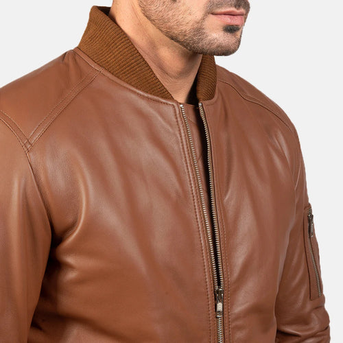 Hoch Jackets Bomia Brown Leather MA-1 Bomber Jacket