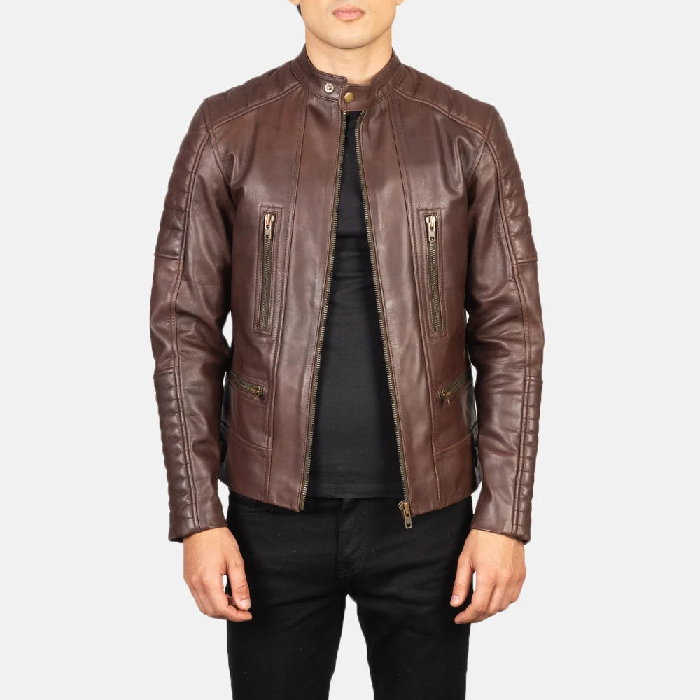 Hoch Jackets Damian Brown Leather Biker Jacket