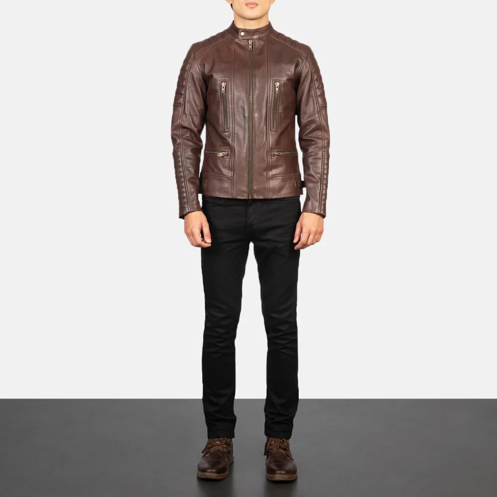Hoch Jackets Damian Brown Leather Biker Jacket