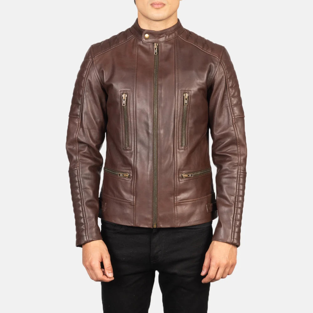 Hoch Jackets Damian Brown Leather Biker Jacket
