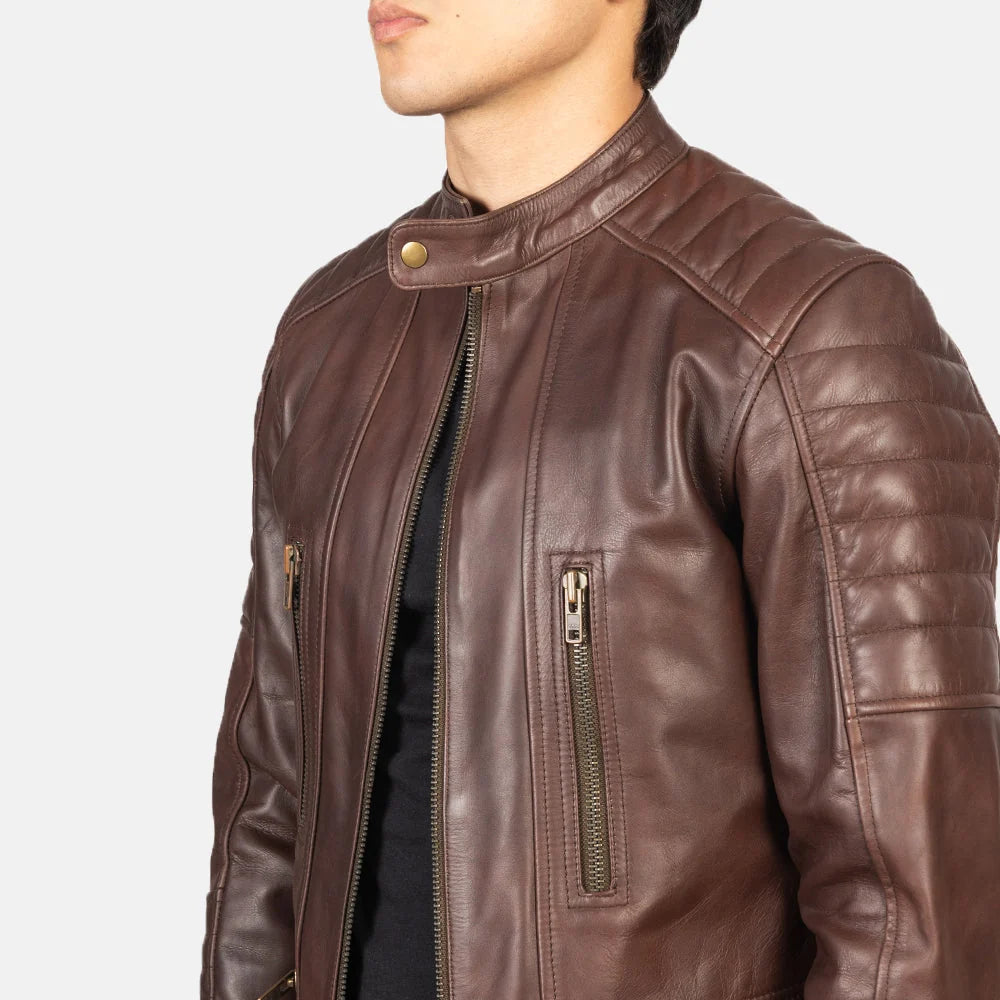 Hoch Jackets Damian Brown Leather Biker Jacket