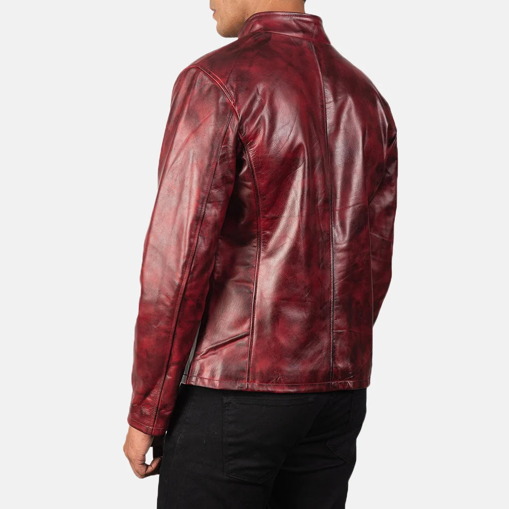 Hoch Jackets Alex Burgundy Distressed Leather Jacket