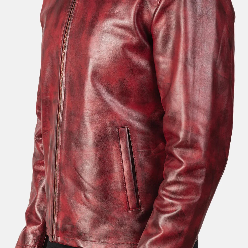 Hoch Jackets Alex Burgundy Distressed Leather Jacket