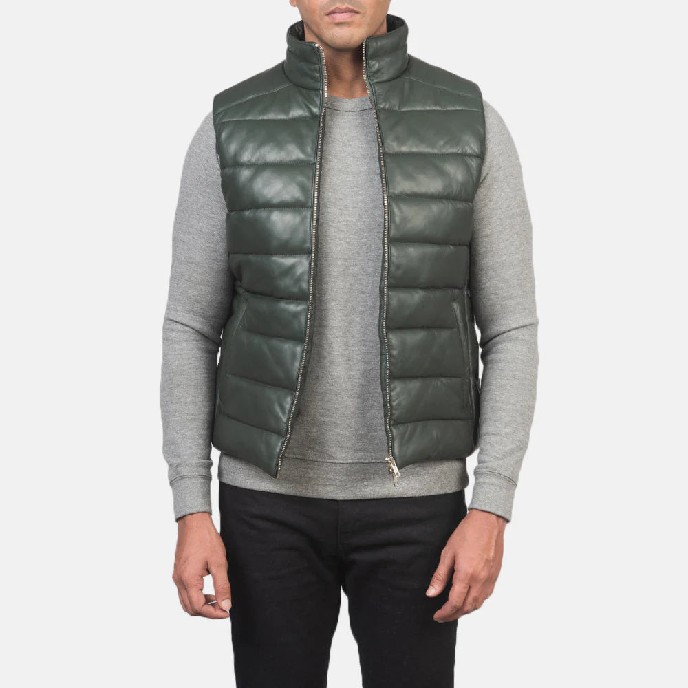 Green Leather Puffer Vest
