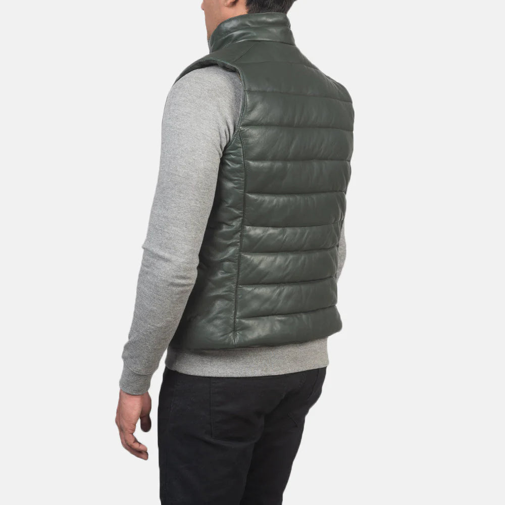Green Leather Puffer Vest