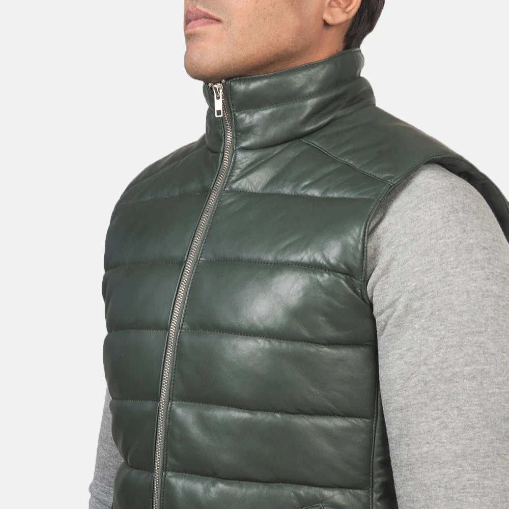 Green Leather Puffer Vest