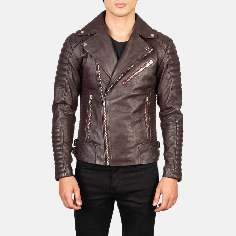 Hoch Jackets Armand Maroon Leather Biker Jacket