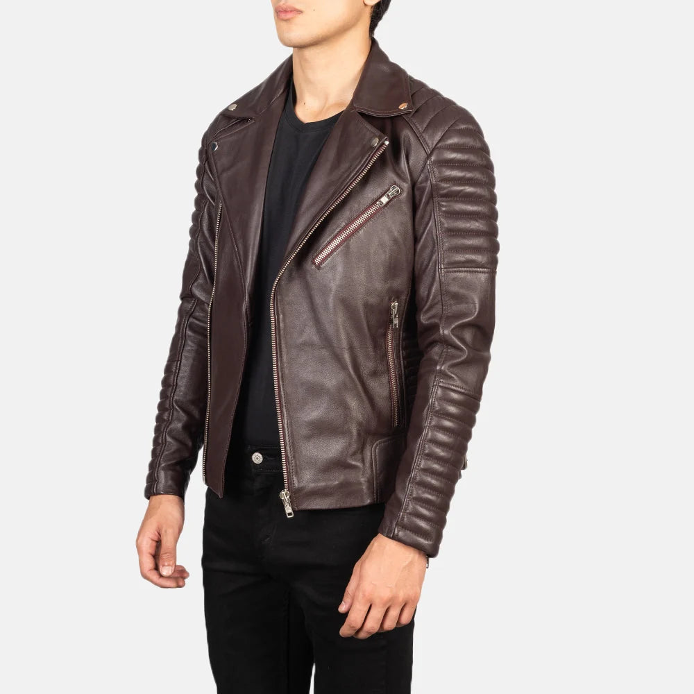 Hoch Jackets Armand Maroon Leather Biker Jacket