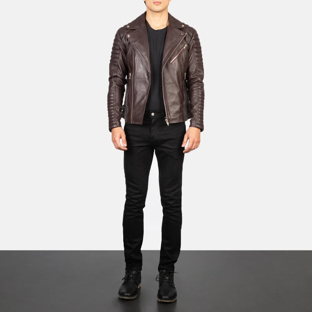 Hoch Jackets Armand Maroon Leather Biker Jacket