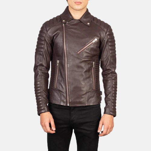 Hoch Jackets Armand Maroon Leather Biker Jacket