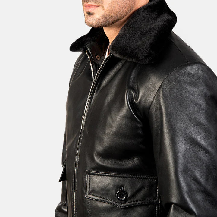 Black Leather fur jacket