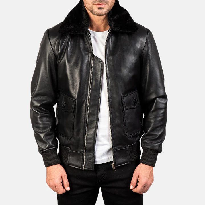 Black Leather fur jacket