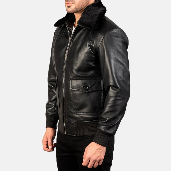 Black Leather fur jacket