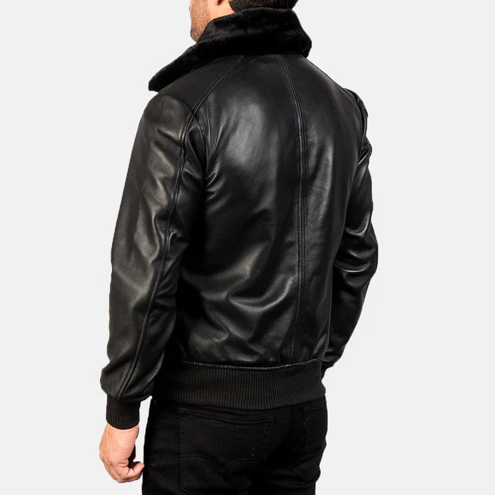 Black Leather fur jacket