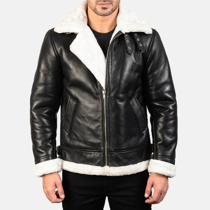 Black & White Leather fur Jacket
