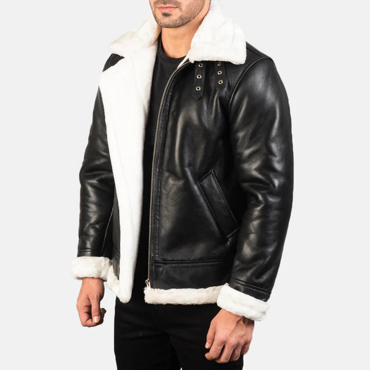 Black & White Leather fur Jacket