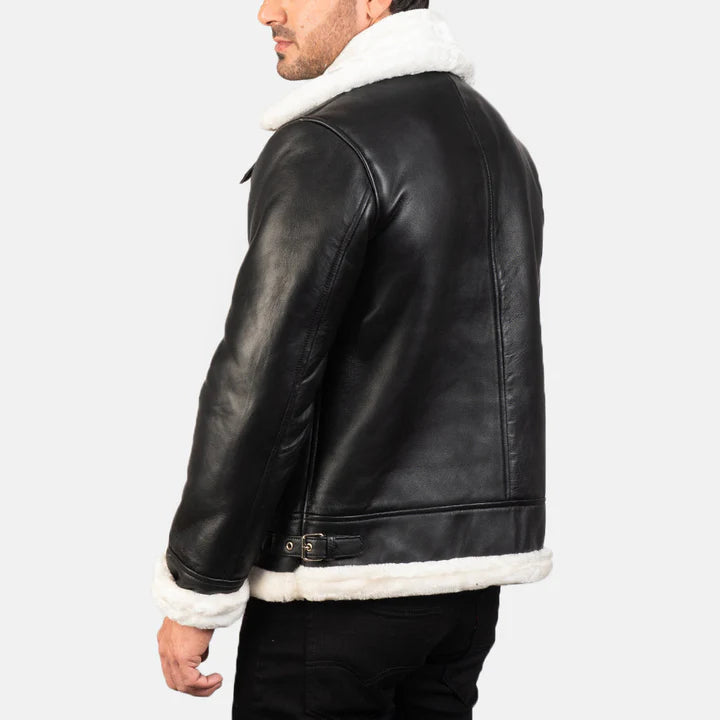 Black & White Leather fur Jacket