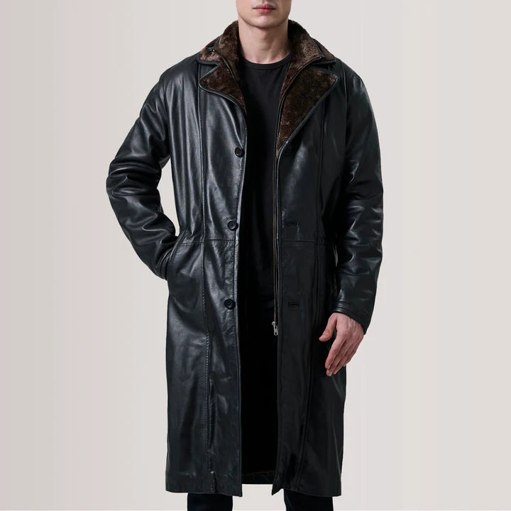 Long Black Leather  Coat