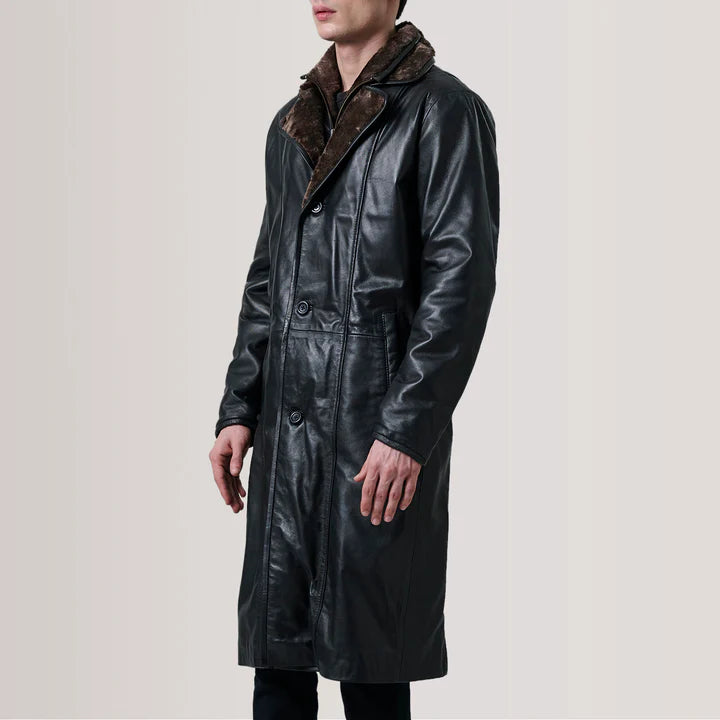 Long Black Leather  Coat