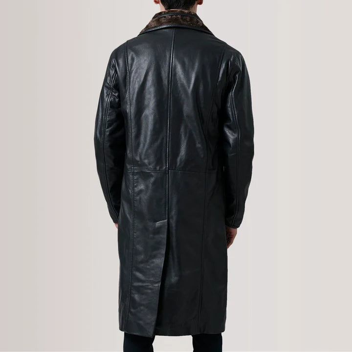 Long Black Leather  Coat