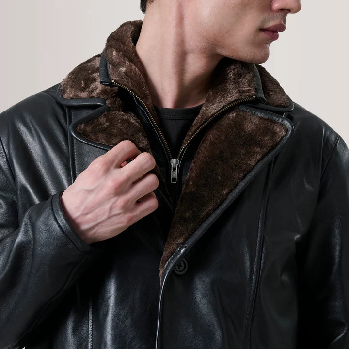 Long Black Leather  Coat