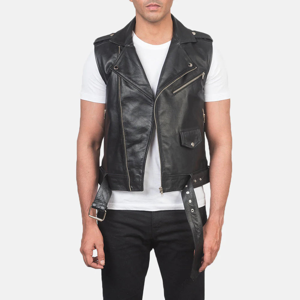 Black Leather Biker Vest